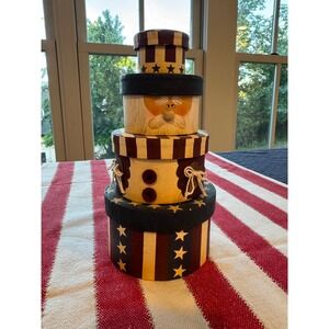 CMI Henton Patriotic Uncle Sam Santa Nesting‎ Boxes Americana Folk Art